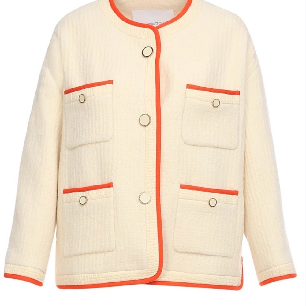 Pushbutton jacket lined Textured wool blended in Women's size L